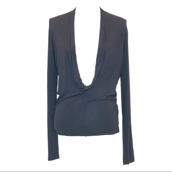 Club Monaco Black Deep V-Neck Top - Picture 1 of 5